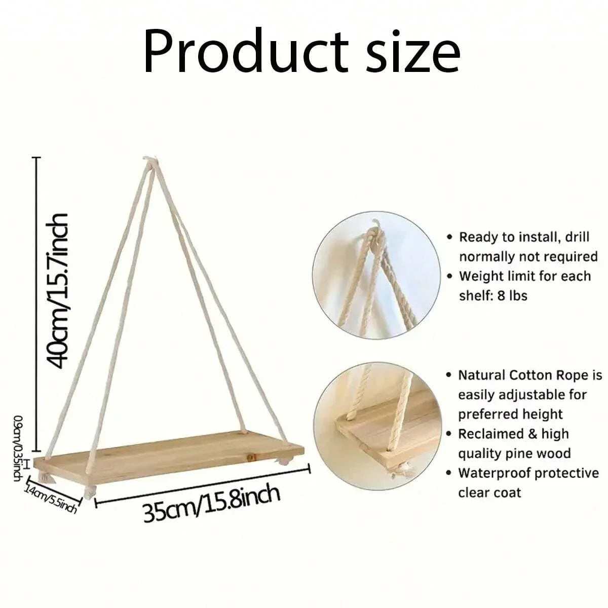 1PC Wooden Swing Hanging Wall Shelve