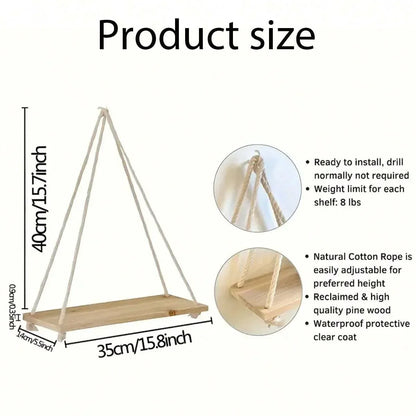1PC Wooden Swing Hanging Wall Shelve