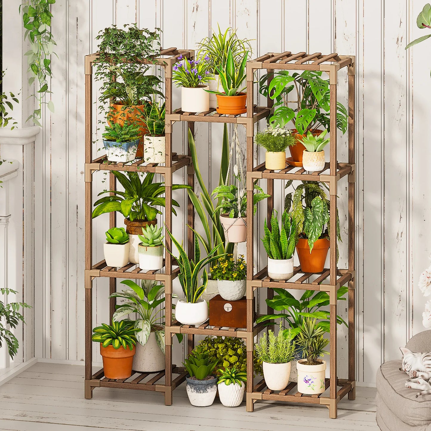 Tall Wood Plant Stand Indoor-Outdoor