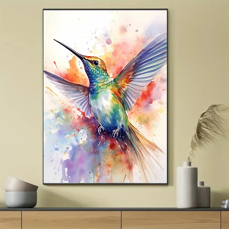 Watercolor Hummingbird Flower Wall Art