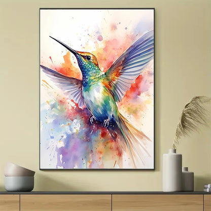 Watercolor Hummingbird Flower Wall Art