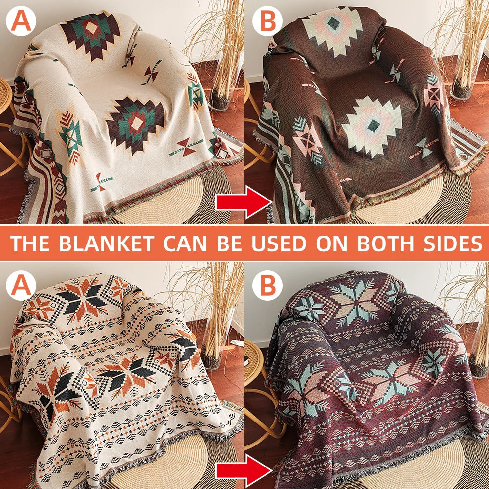 Aztec Blanket, Oversized Boho Throw