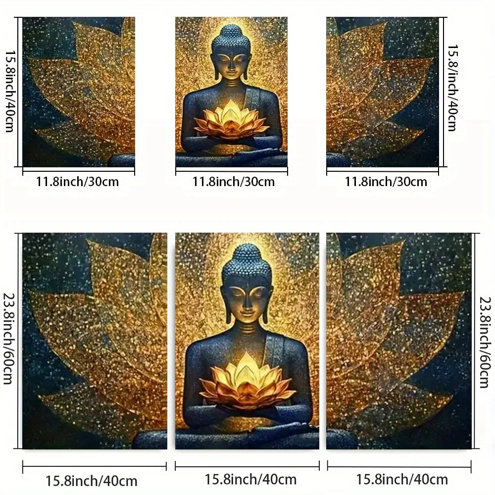 2D Flat 3pcs Framed Canvas Wall Art Lotus Figure
