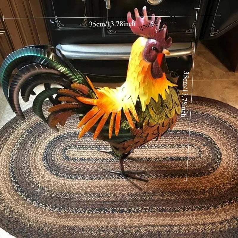 1Pcs Metal Garden Sculpture Iron Rooster Home Garden Decoration Shelf Wall Sculpture