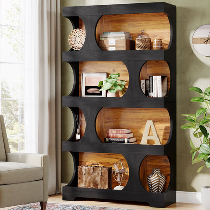 Tribesigns 71" Tall Bookcase, 4-Tier S-Shaped Bookshelf, Wood Modern Freestanding Display Shelves