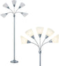 Medusa 5-Head Adjustable Floor Lamp, Large Shade, Silver, Living Room Bedroom Reading Light