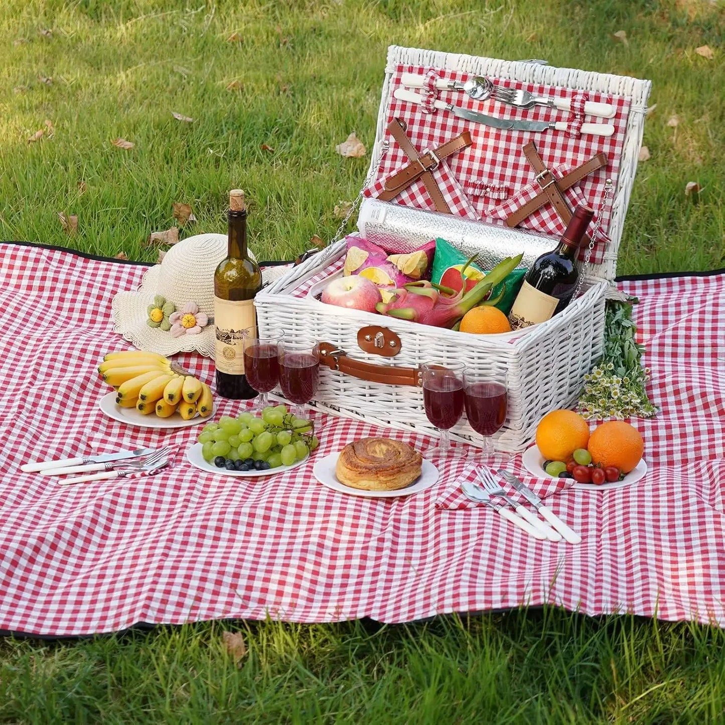 Picnic Baskets Cooler Set for 4 Persons with  Picnic Blanket