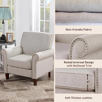 Upholstered Living Room Chair Set of 2 - Large Comfy Fabric Accent Chair