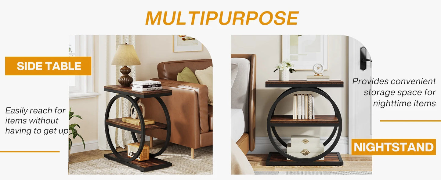 Tribesigns End Table, Narrow End Table with 3 Storage Shelves,
