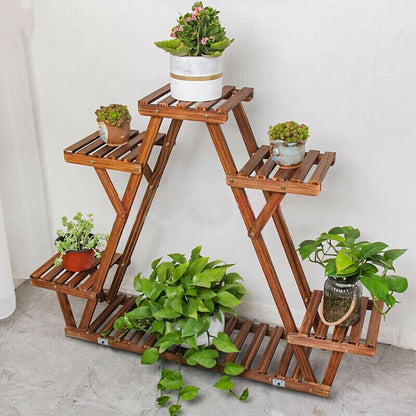 Carbonized Triangle 6 Tiered Corner Wood Plant Stand  Indoor Outdoor