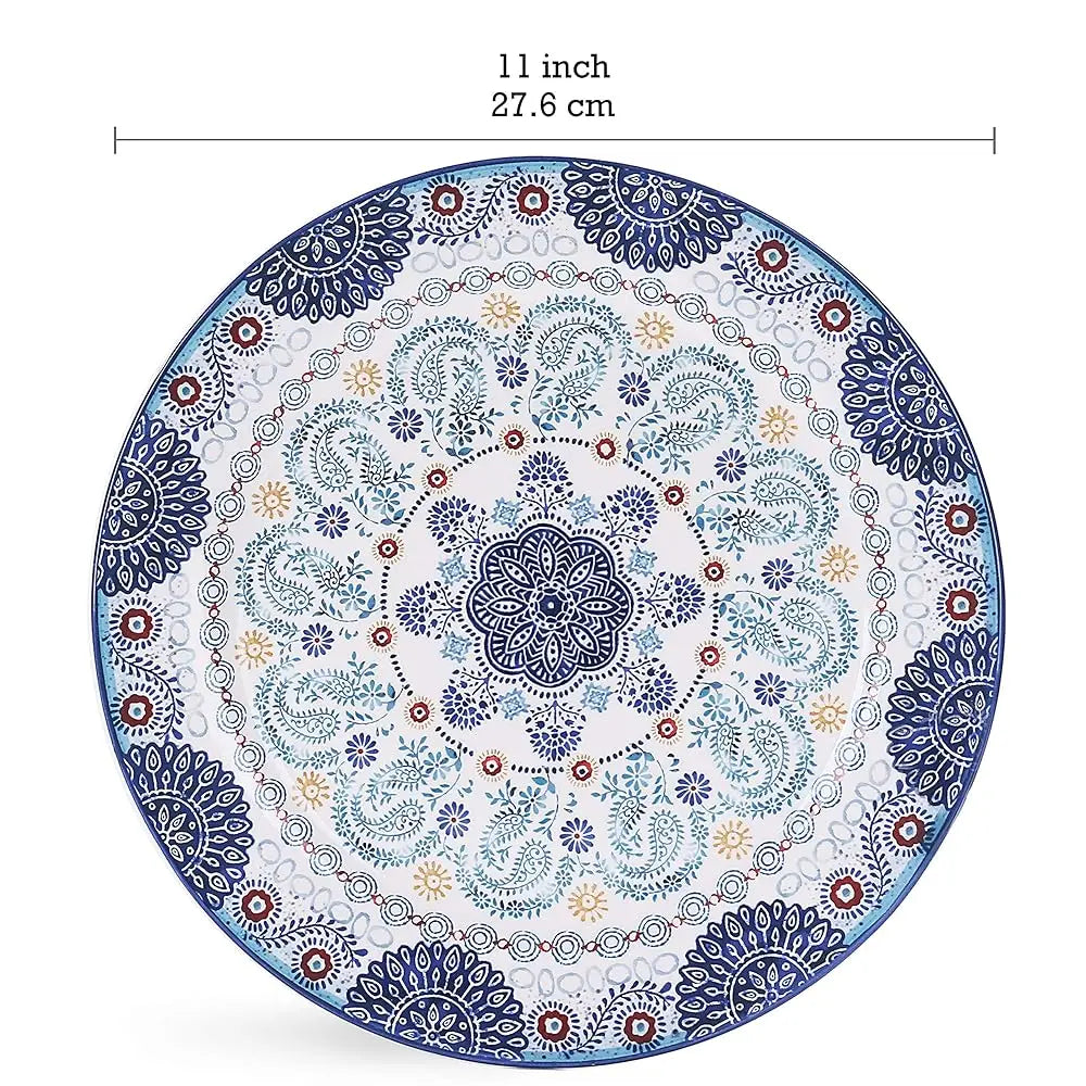 Blue Talavera Dinner Plates Set Of 4, Stylish Serving Dishes,