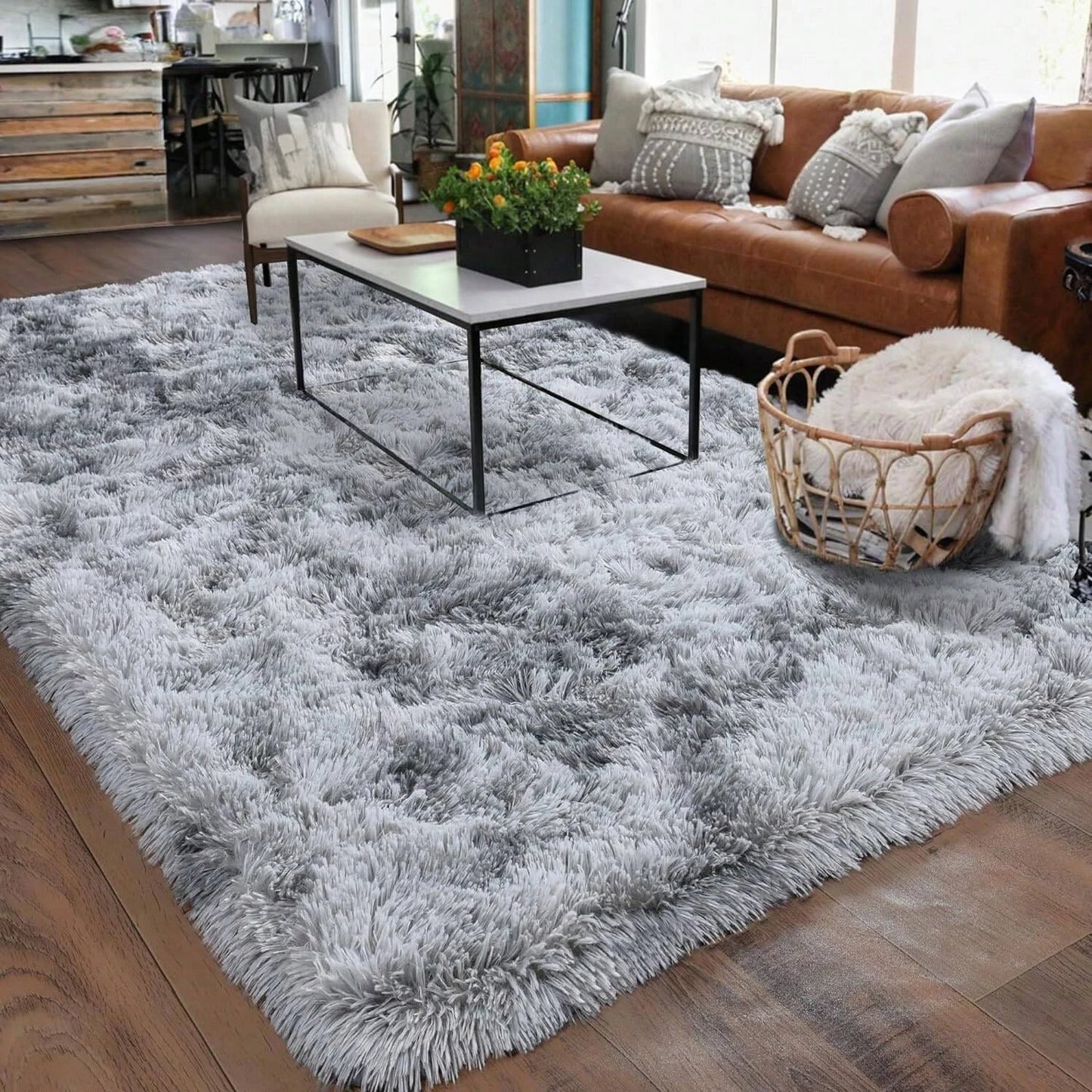 Grey Modern Fluffy Large Carpet Living Room,Plush Lounge Rug in The Bedroom Floor Mat,Soft Carpets For Kids Decoration,Gifts