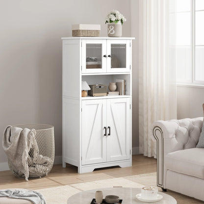Free Standing Kitchen Pantry Cupboard with 4 Doors with Tempered Glass Doors