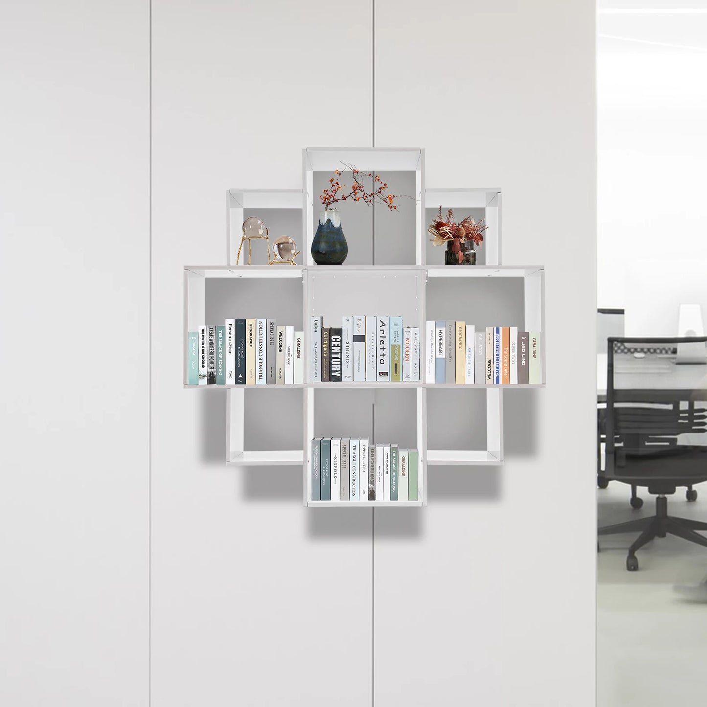 Wall Mounted Irregular Multi-Cube Bookcase, 3-Tier Floating Shelf with 30kg/66lb Load Capacity