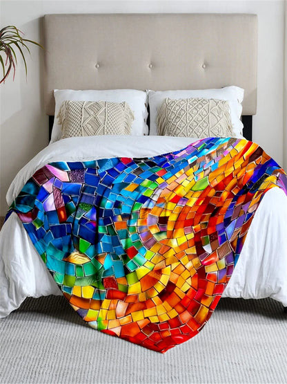 1 piece colorful mosaic flannel blanket