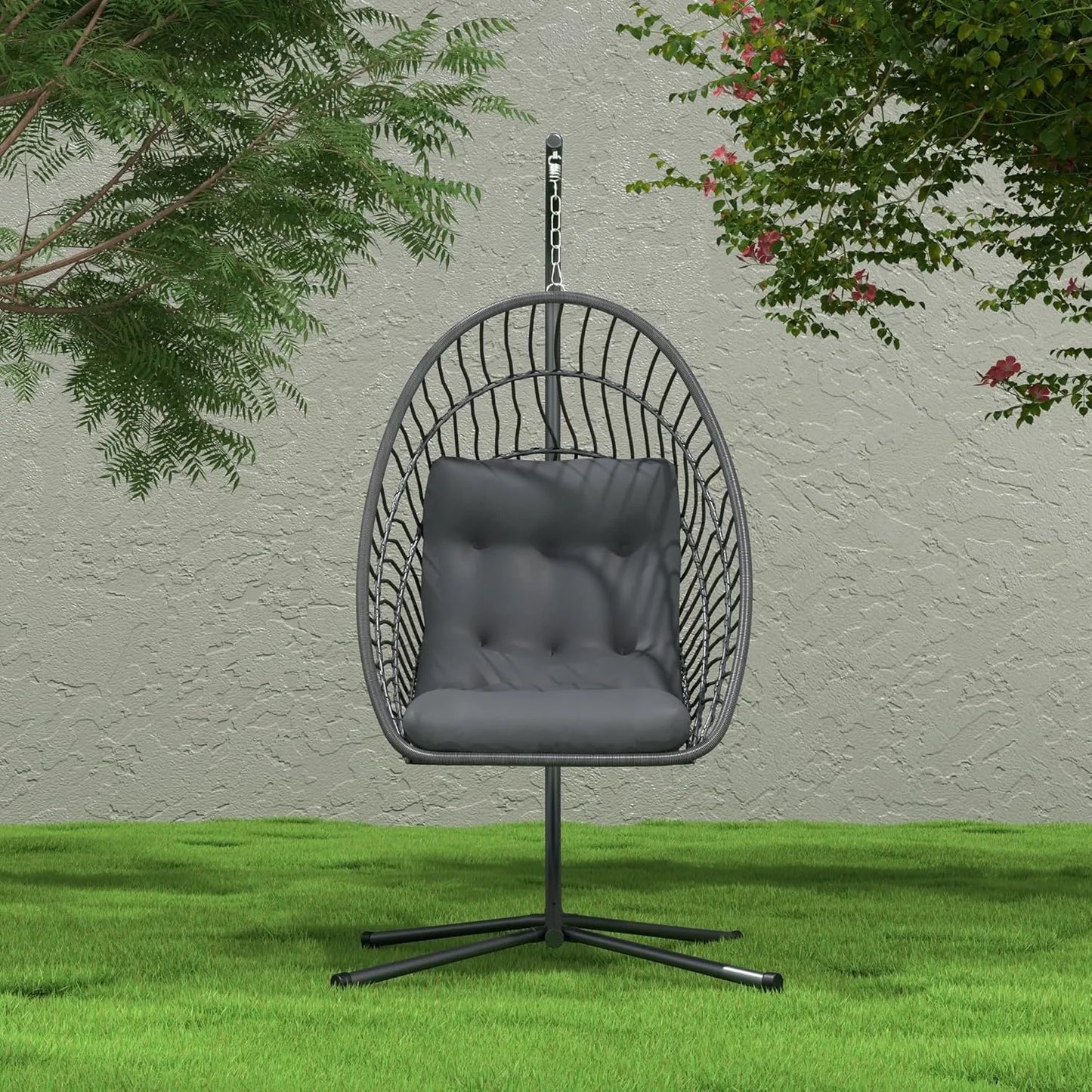 Hanging Egg Chair with Stand Indoor Outdoor, Foldable Rattan Wicker Hammock