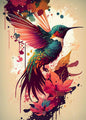 Watercolor Hummingbird Flower Wall Art