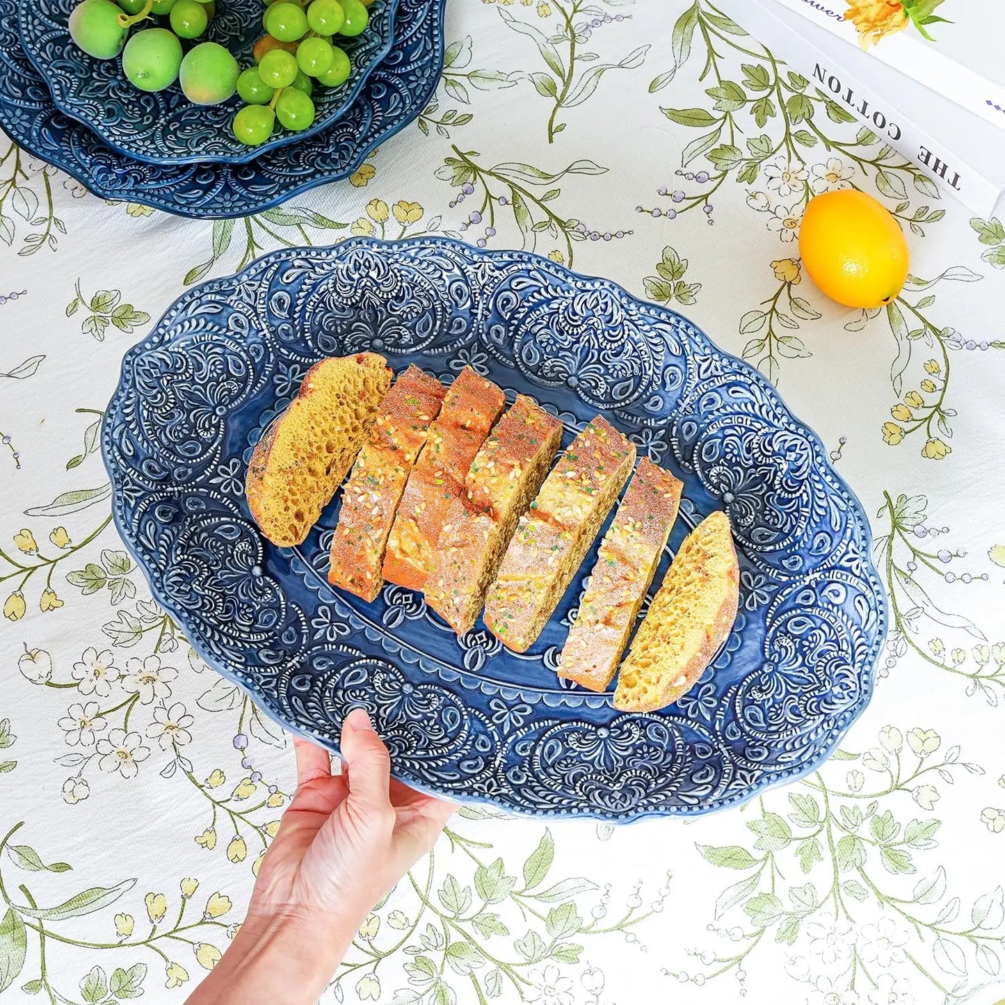 Antique Baroque Style Porcelain Serving Platter, Set of 2