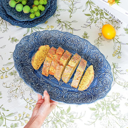 Antique Baroque Style Porcelain Serving Platter, Set of 2