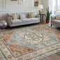Traditional PersianPattern Carpet Style Floor Mat Blue and White