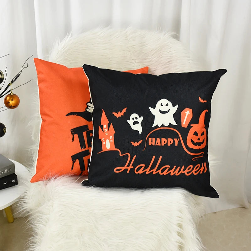 45*45cm Halloween Pillow Ghost Witch Spider Web Print
