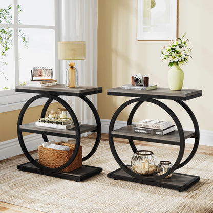 Tribesigns End Table, Narrow End Table with 3 Storage Shelves,