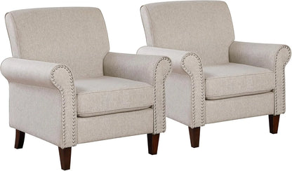 Upholstered Living Room Chair Set of 2 - Large Comfy Fabric Accent Chair