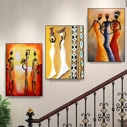 3pcs African Women Classic Vintage Wall Art Canvas Painting
