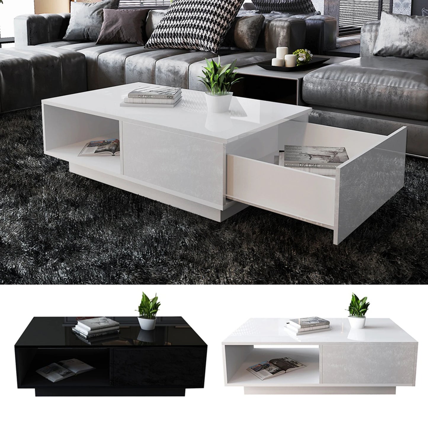 Modern High Gloss Rectangular Coffee Table