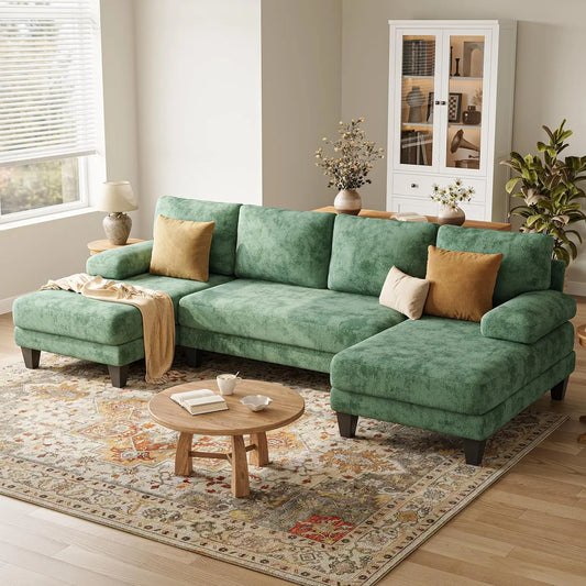 U-Shaped Sectional Couches for Living Room | Chenille Sofa with Double Chaise | 112 Inch 6 different colors