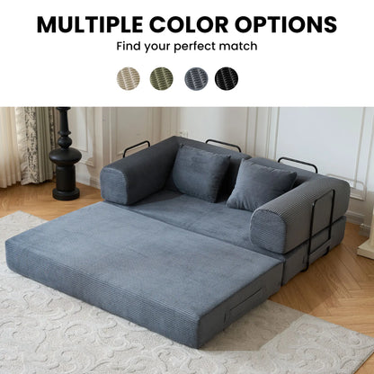 79" Convertible Sofa Bed with Fixed-Shape Frame & Removable Armrests, Modular Corduroy