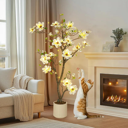 Artificial Magnolia Plant Faux Flower Trees  with LED Light for Yard Patio Home
