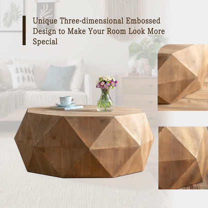 38" Modern Farmhouse Coffee Table, Drum Coffee Table