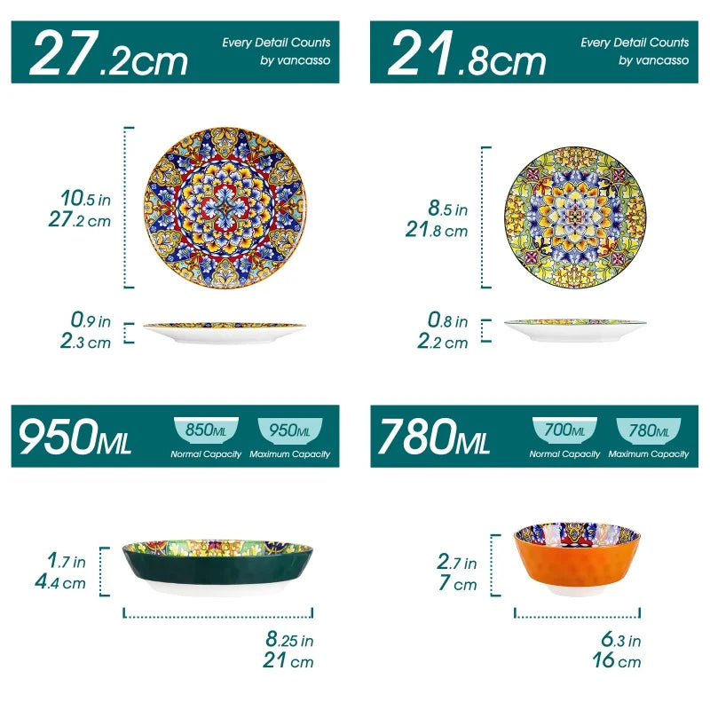 Malacasa Bohemia Retro Ceramic Dinnerware Set