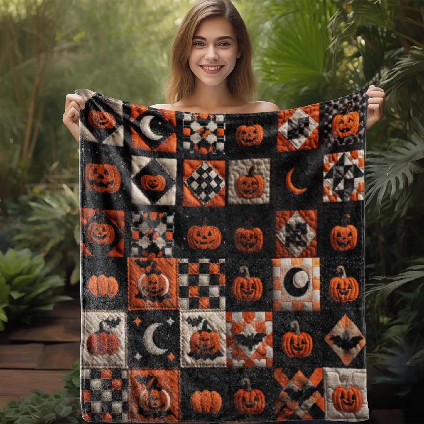 1pc Halloween Plaid Pumpkin Moon Print Flannel Blanket - Warm, Soft & Cozy Throw for Sofa, Bed, Car, Office, Camping & Travel