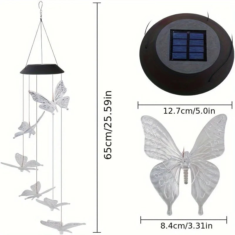 1PC Led Color Changing Butterfly Dragonfly Hummingbird Solar Wind Chimes Outdoor