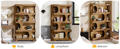 Tribesigns 71" Tall Bookcase, 4-Tier S-Shaped Bookshelf, Wood Modern Freestanding Display Shelves
