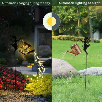 Solar Lights Outdoor Solar Watering Can Light  Waterproof Metal Hanging Lantern Fairy Garden Decor Outside