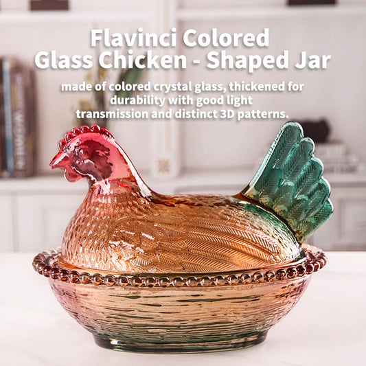 Flavinci Colored Glass Chicken - Shaped Jar, Vintage Home Decor  Storage for Candy, Nuts and Snacks