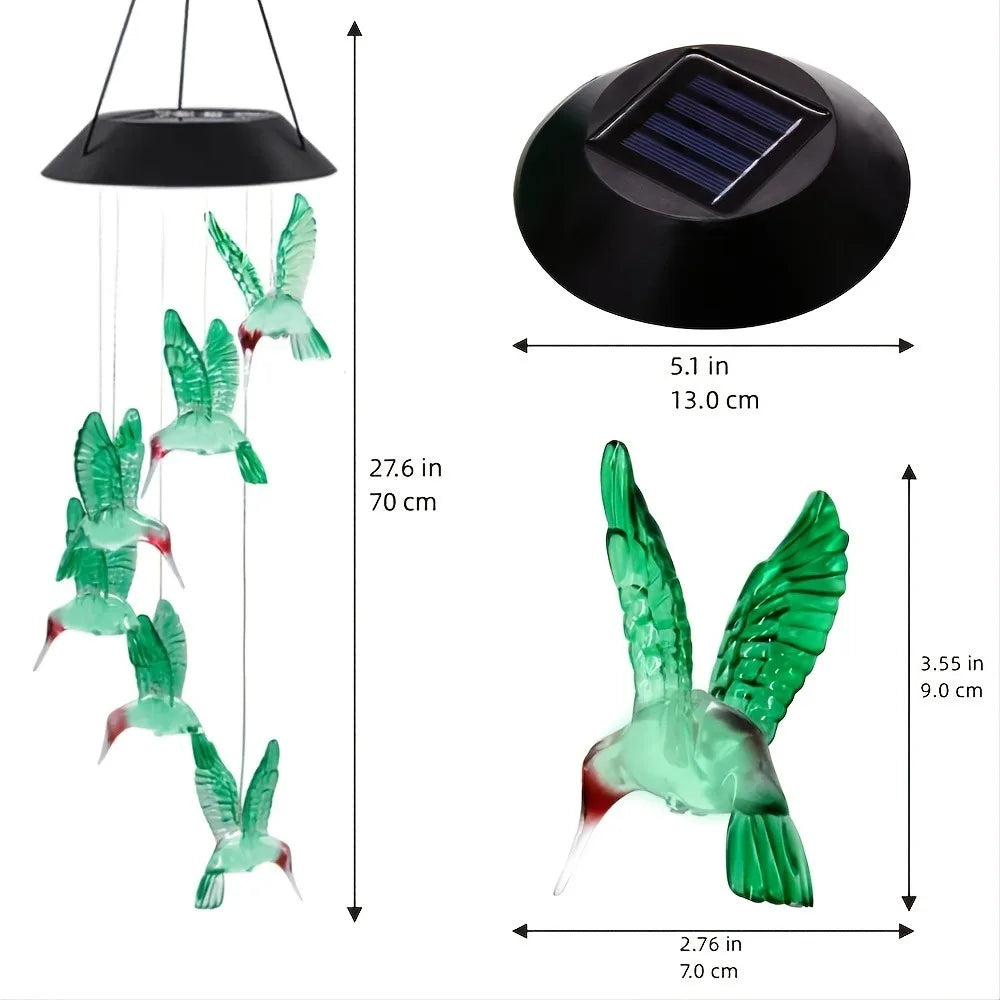 1PC Led Color Changing Butterfly Dragonfly Hummingbird Solar Wind Chimes Outdoor