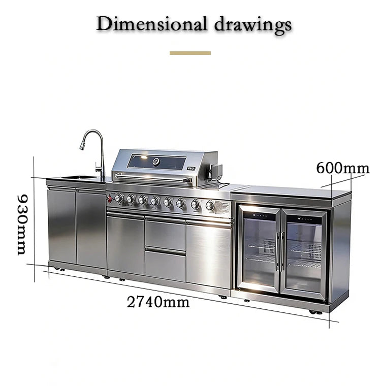 Modern Modular Functional Stainless Steel Outdoor Kitchen Grill Cooktop Sink Fridge LED For Backyard Patio Garden