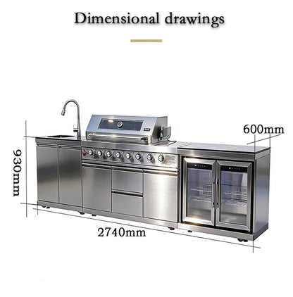Modern Modular Functional Stainless Steel Outdoor Kitchen Grill Cooktop Sink Fridge LED For Backyard Patio Garden