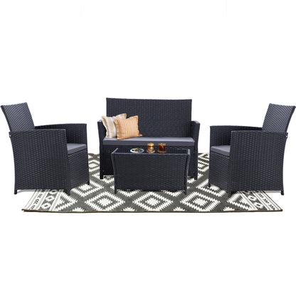 4 Piece Patio Furniture Set, , Rattan Sectional Sofa Couch with Coffee Table & Seat Cushions for