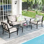 4-Piece Patio Furniture Set, Wider Outdoor Metal Seating Sofa with High Back & Loveseat, Coffee Table