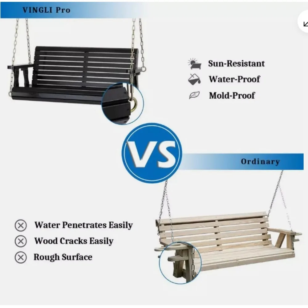 4FT Heavy Duty 880 LBS Outdoor Swing Chair Bench Wooden Porch Swing with Chains