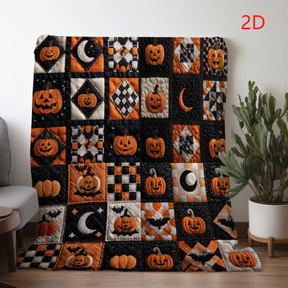 1pc Halloween Plaid Pumpkin Moon Print Flannel Blanket - Warm, Soft & Cozy Throw for Sofa, Bed, Car, Office, Camping & Travel