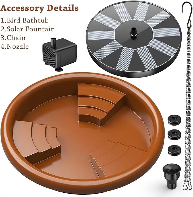 Solar Powered Bird Bathtub Fountain Hanging Bird Feeder  with Hook Chain