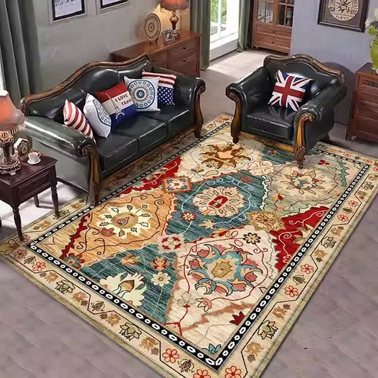 Boho  Area Rug, Soft Washable Vintage Carpet fNon-Slip Neutral Home Decor