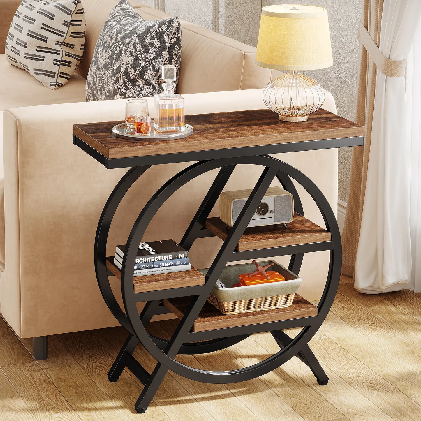 Tribesigns End Table, Narrow End Table with 3 Storage Shelves,