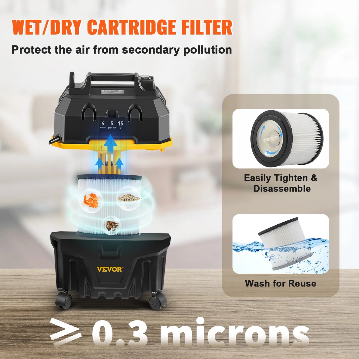 SucceBuy Portable Wet and Dry Vacuum Cleaner 15L 1200W Power Strong Suction Vacuum Cleaner & Air Blower